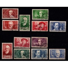 1936 og 1937 og 1938 - Frankrig - AFA 324-29 og AFA 363-68 - Frimærker - Velgørenhed og nødlidende intellektuelle - Komplette sæt - Stemplet.